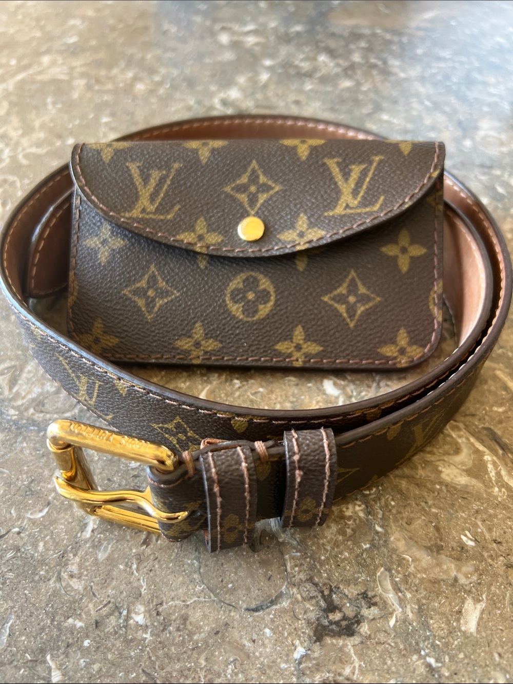 Louis Vuitton Monogram Canvas Belt with Coin Pouch and Gold-Tone Buckle